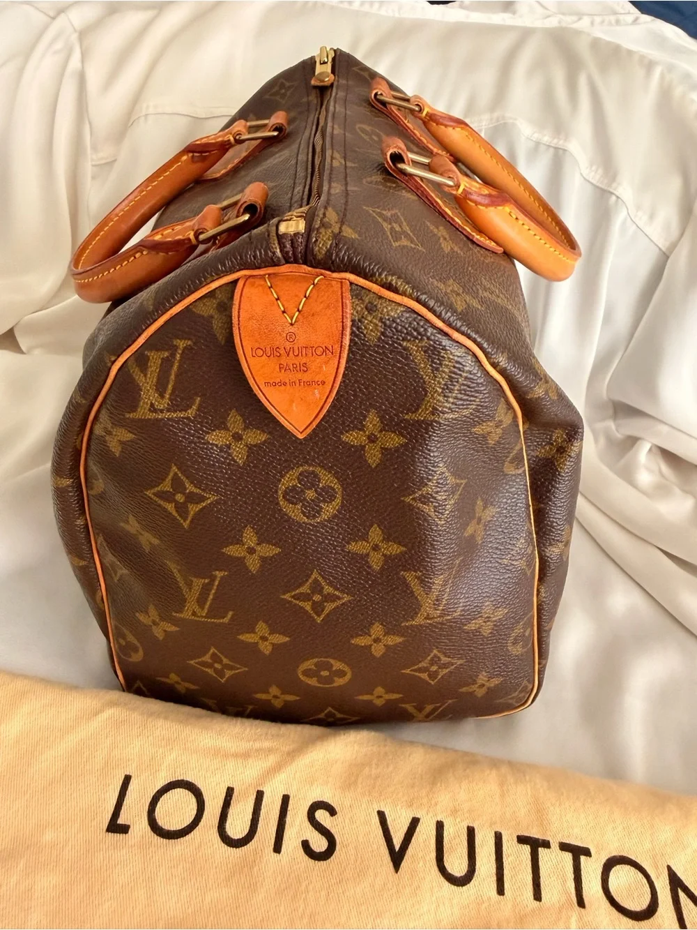 Louis Vuitton Brown Monogram Speedy Bag 30 with Tan Leather Trim